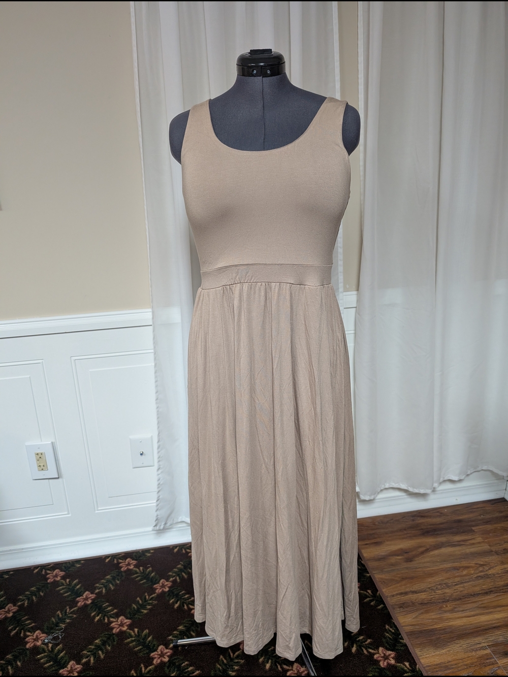 Black Tape_ Sleeveless Maxi Dress in Beige Taupe